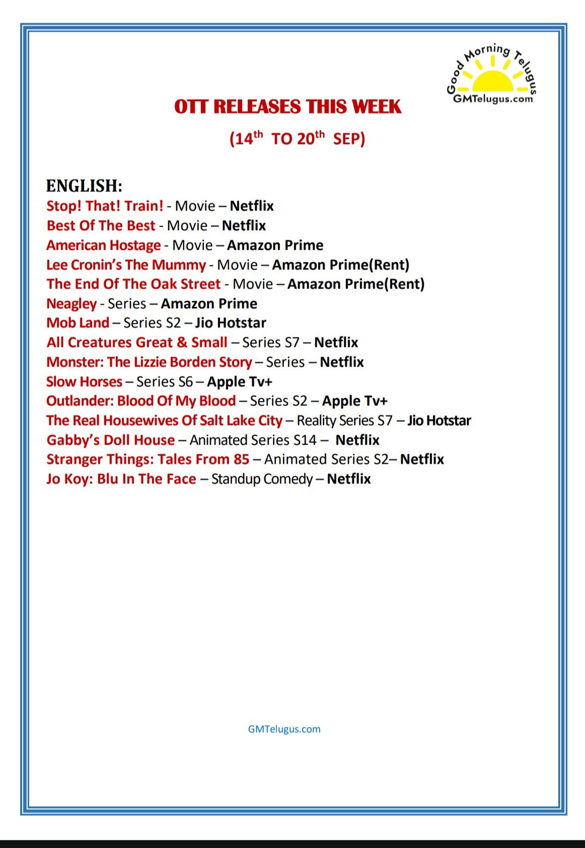 OTT Releases This Week (14th to 20th September) - English